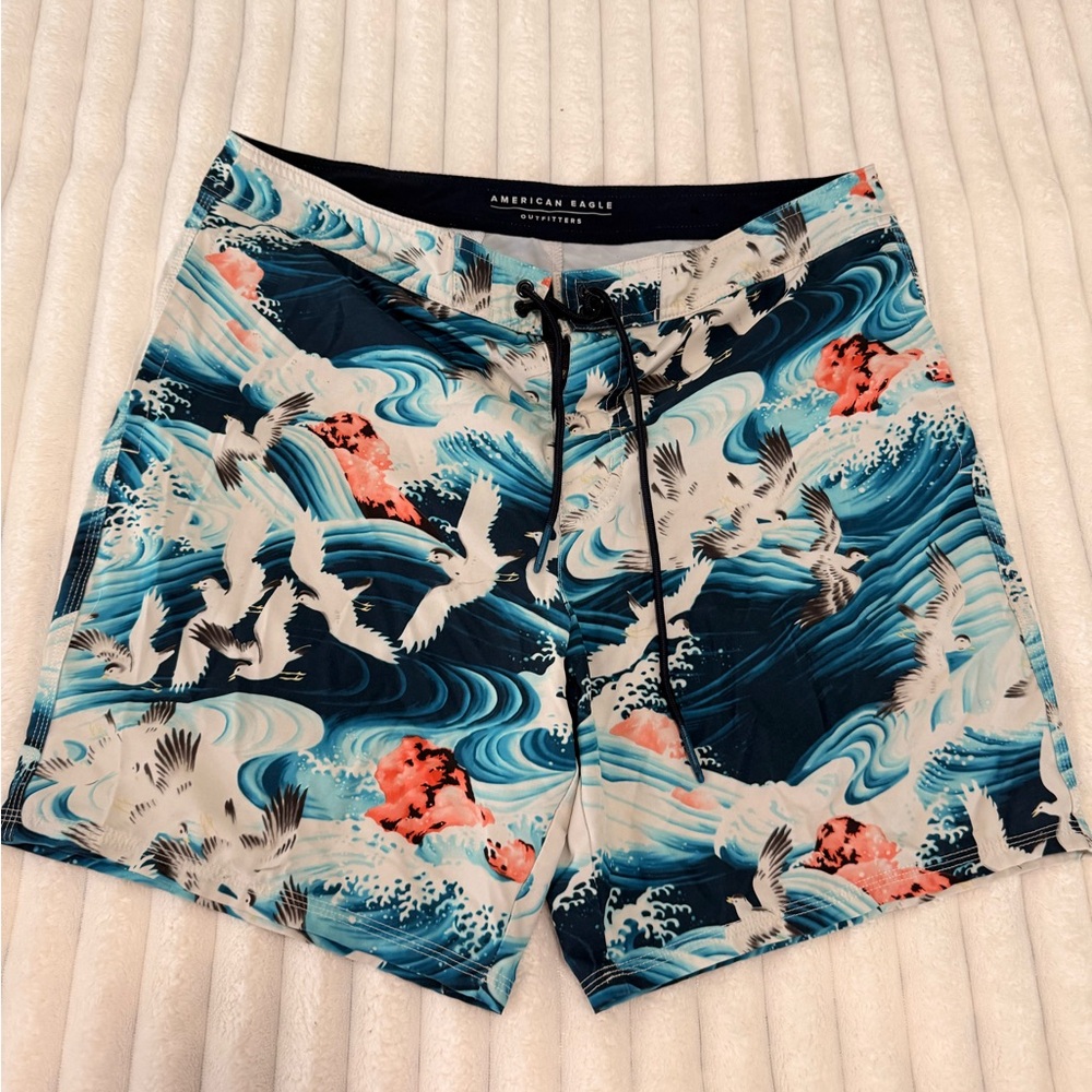 American Eagle Wave Print Swim Shorts